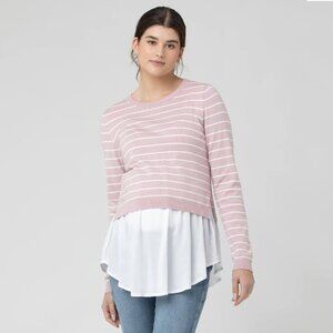 Ripe Maternity NWT Nursing Knit Long Sleeved Striped Top, Dusty Pink/White, S